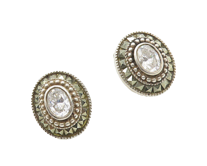 JUDITH JACK 925 Silver  Vintage Cubic Zirconia Non Pierce Earrings  EG9303