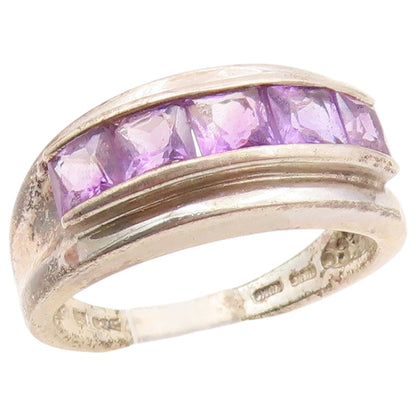 925 Sterling Silver Vintage Ring Classic Channel Set Amethyst Band Sz 8 RG36647