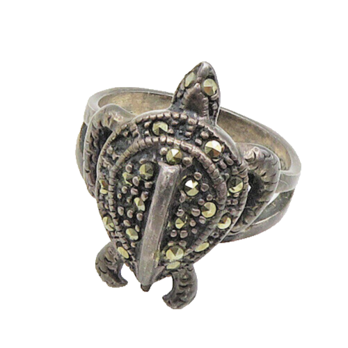 925 Sterling Silver  Vintage Marcasite Turtle Cocktail Ring Sz 6  RG18146