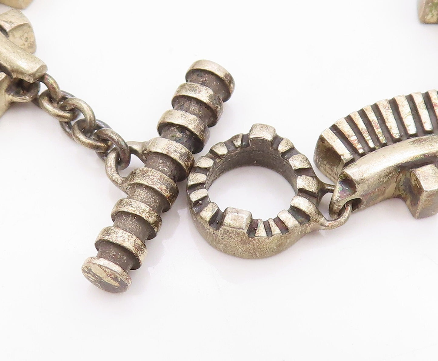 925 Sterling Silver Vintage Bracelet Carved Brush Design Toggle Lock  BT11076