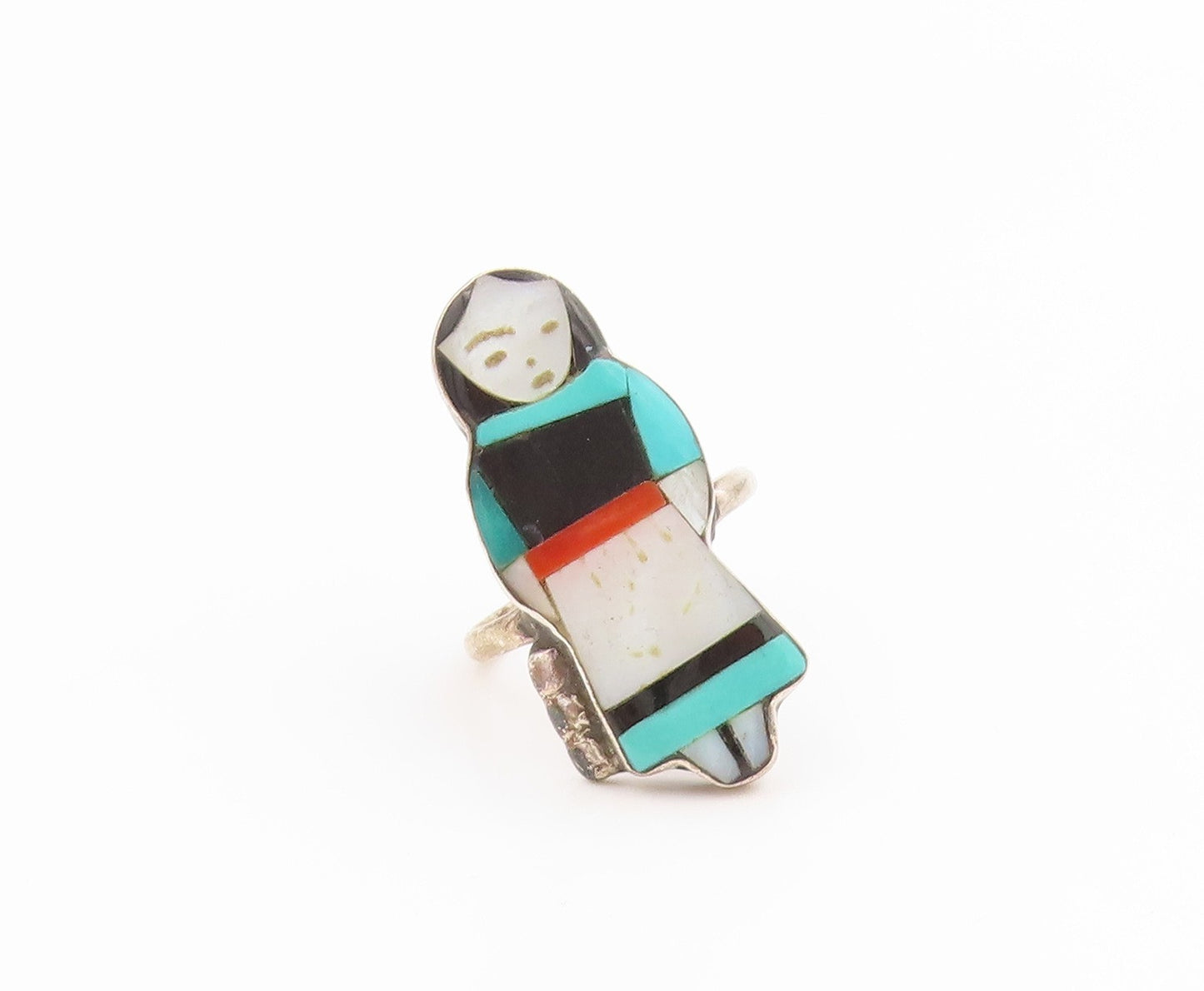 925 Sterling Silver Vintage Ring ZUNI THERESA WASETA Gemstone  Sz 6.5  RG36038