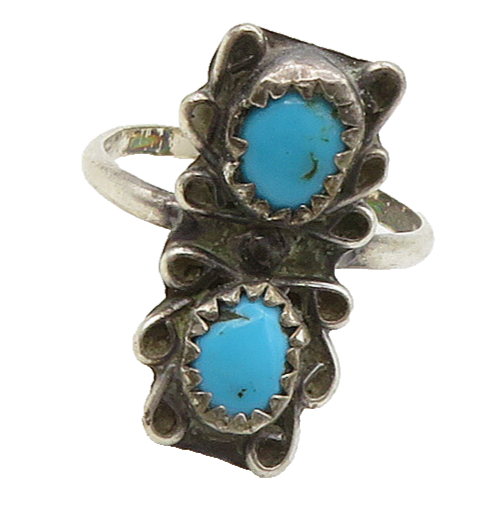 925 Sterling Silver  Vintage Turquoise Swirl Detail Band Ring Sz 6  RG16258
