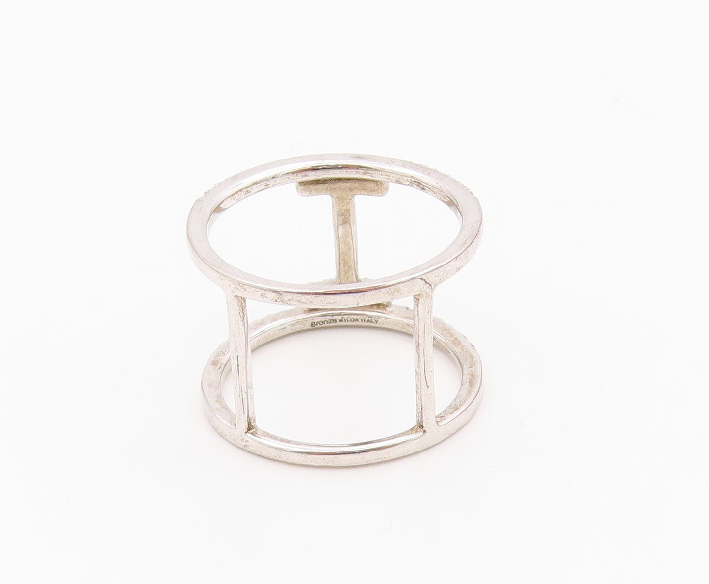 925 Sterling Silver Vintage Ring Minimalist CZ Dual Wide Band  Sz 8.5  RG36386