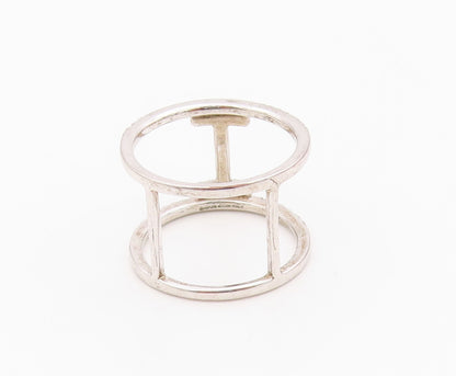 925 Sterling Silver Vintage Ring Minimalist CZ Dual Wide Band  Sz 8.5  RG36386
