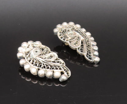 925 Silver  Vintage Antique Beaded & Filigree Swirl Clip Back Earrings EG12264