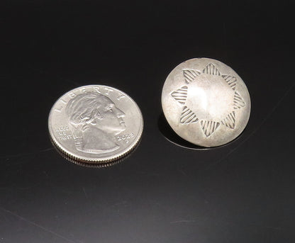 SOUTHWESTERN 925 Sterling Silver Vintage Etched Star Motif Dome Earrings EG12298