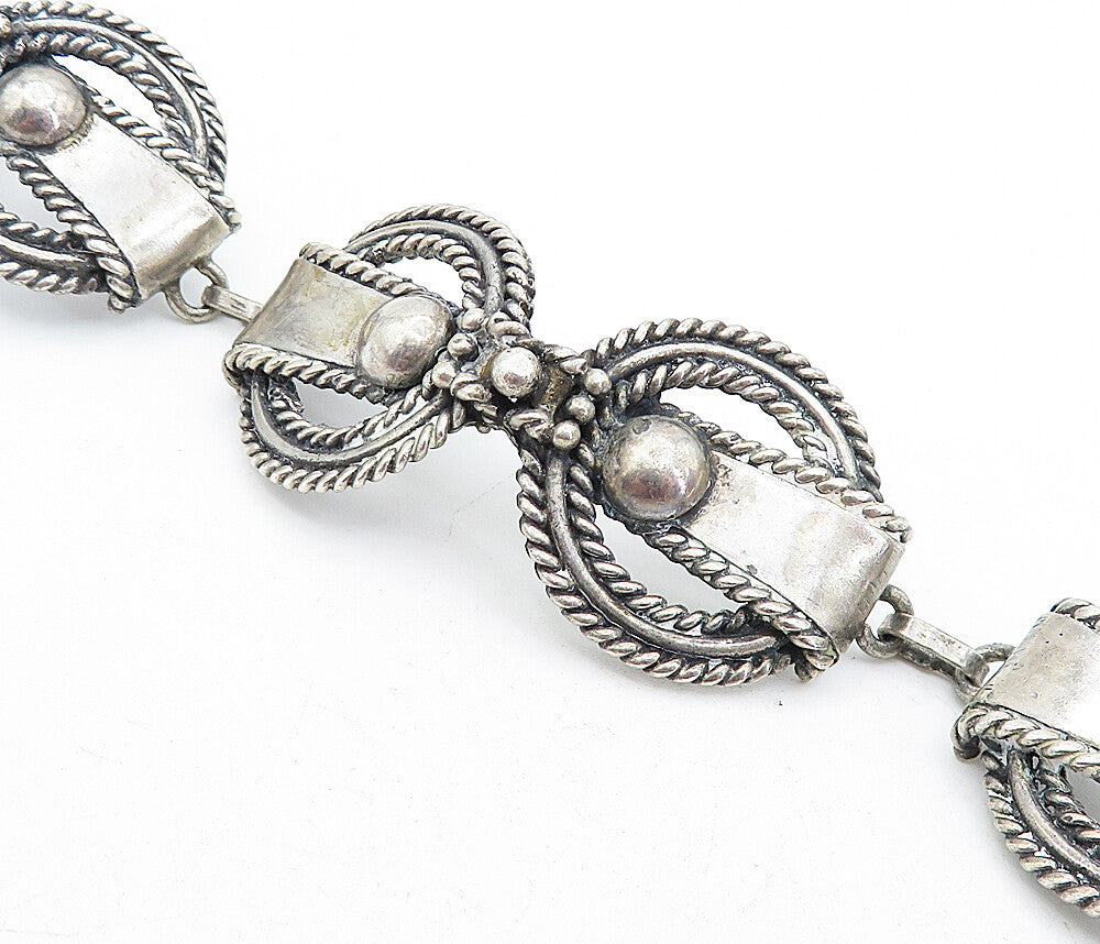 925 Sterling Silver  Vintage Dark Tone Round Twist Link Chain Bracelet  BT1851