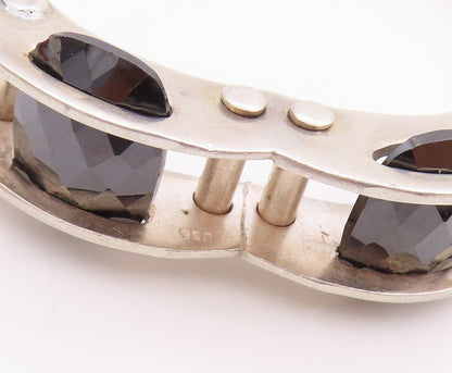 925 Sterling Silver Vintage Bracelet Modernist Design Cut Oval Hematite  BT11323