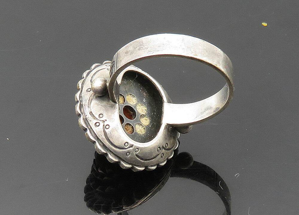 925 Sterling Silver  Vintage Carnelian Modernist Cocktail Ring Sz 7.5  RG20648