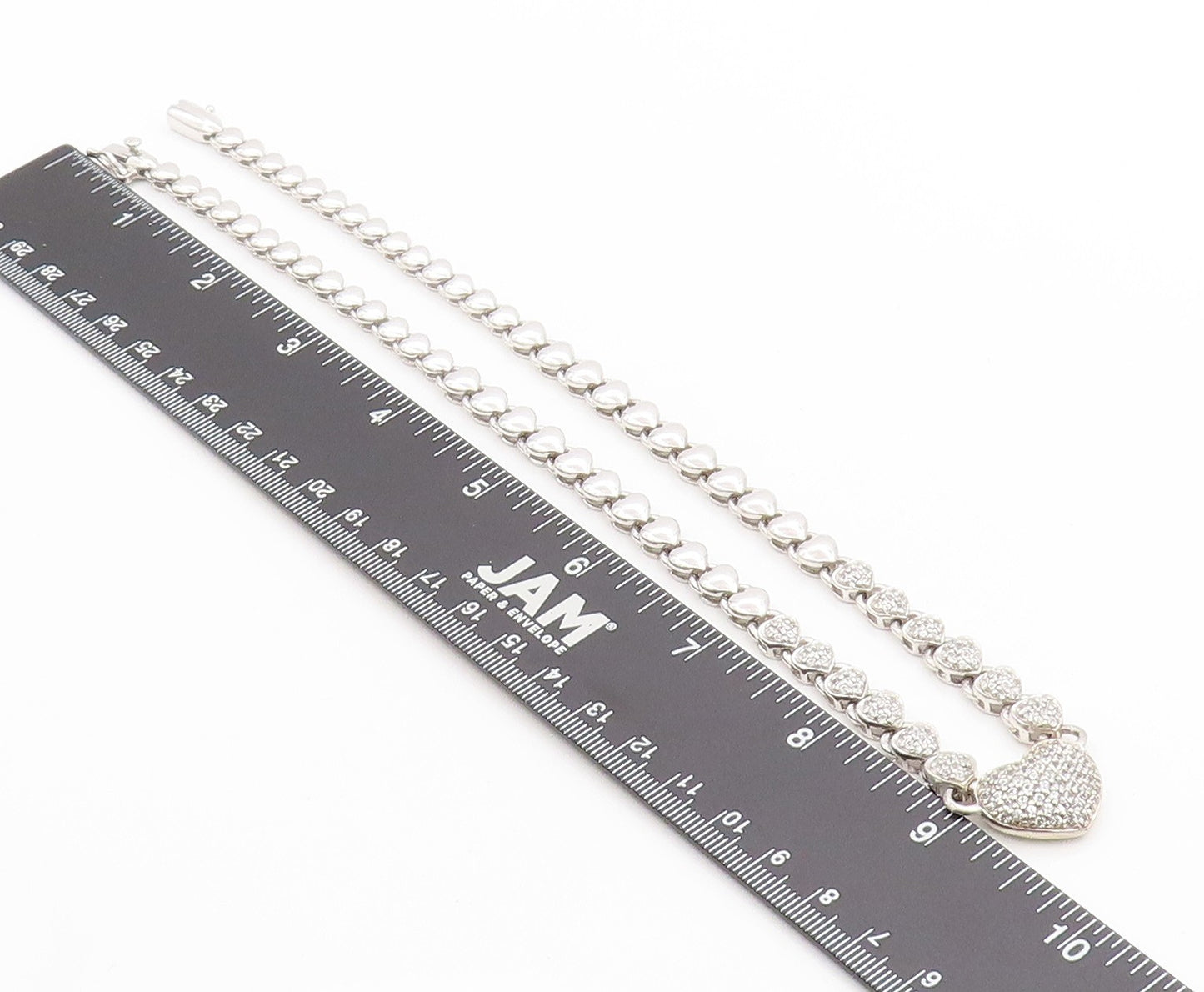 925 Sterling Silver Vintage Necklace Clustered CZ Solid Love Heart Chain  NE4658