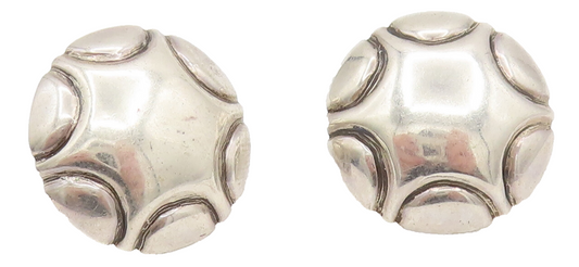 925 Sterling Silver  Vintage Etched Star Dome Fashion Earrings  EG12304