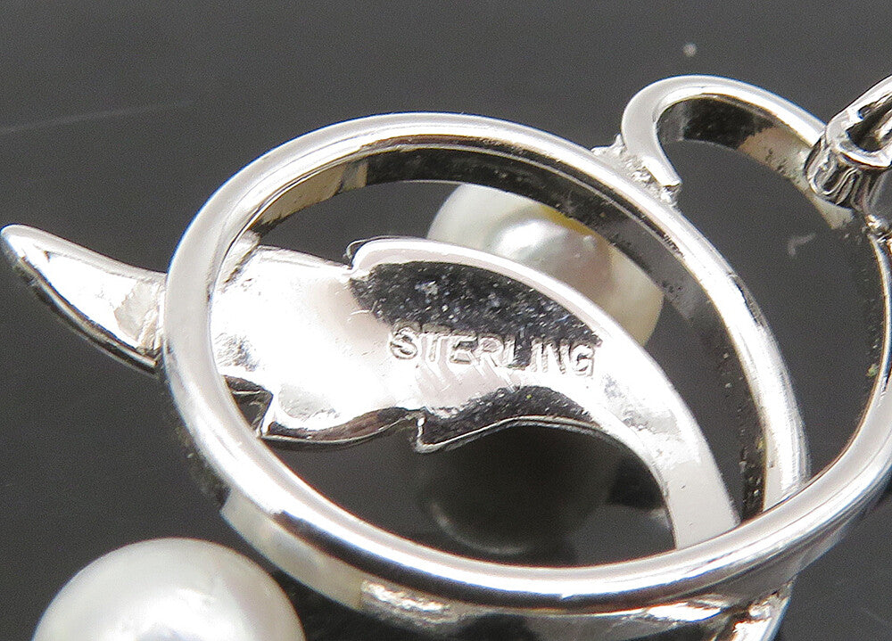 925 Sterling Silver  Vintage Cultured Pearls Floral Vine Brooch Pin  BP8980