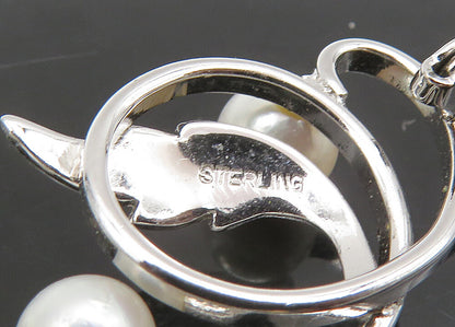 925 Sterling Silver  Vintage Cultured Pearls Floral Vine Brooch Pin  BP8980