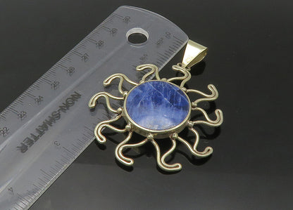 925 Sterling Silver  Vintage Inlaid Sodalite Shining Sun Motif Pendant PT18352