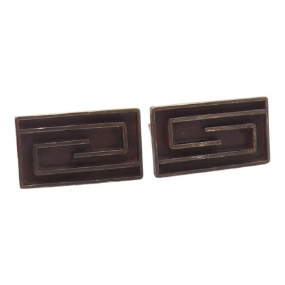 MEXICO 925 Sterling Silver Vintage Spiral Maze Rectangle Cufflinks TR3372