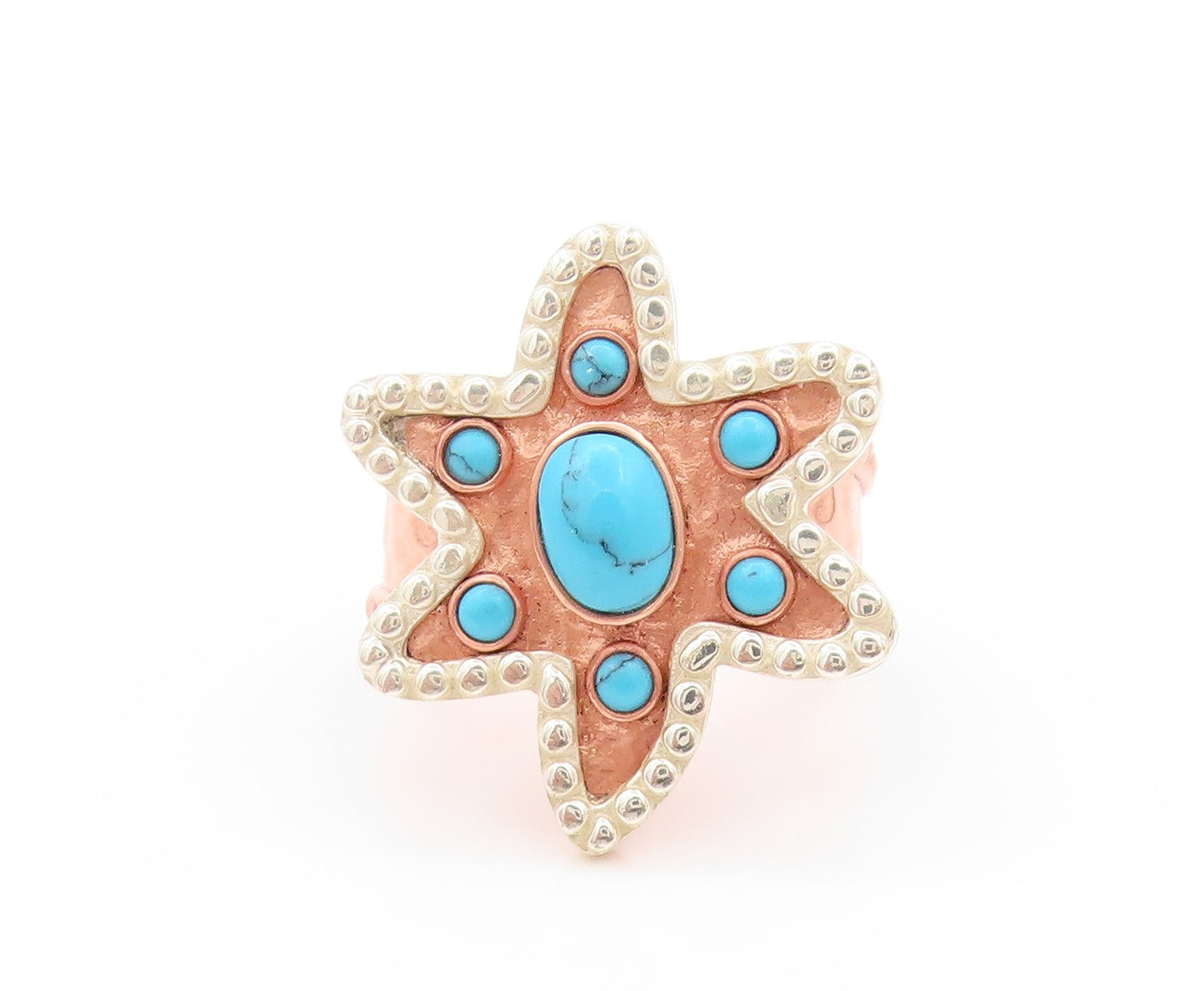 925 Sterling Silver Vintage Ring Rose Gold Plated Turquoise Star  Sz 8  RG32775