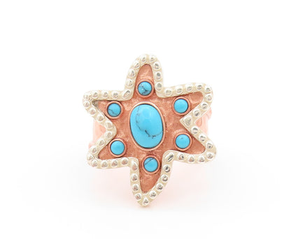 925 Sterling Silver Vintage Ring Rose Gold Plated Turquoise Star  Sz 8  RG32775