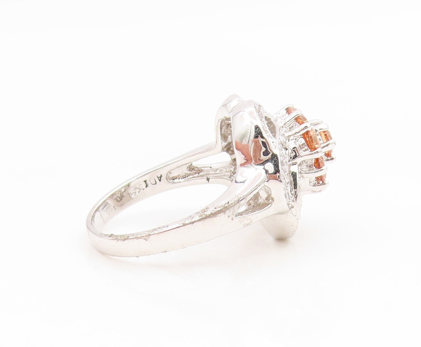 925 Sterling Silver Vintage Ring Citrine & White Topaz Floral Band Sz 7 RG35069