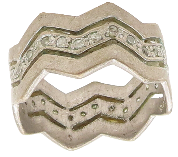 925 Sterling Silver  Vintage Zig Zag Solid Topaz Band Ring Sz 9.5  RG27441
