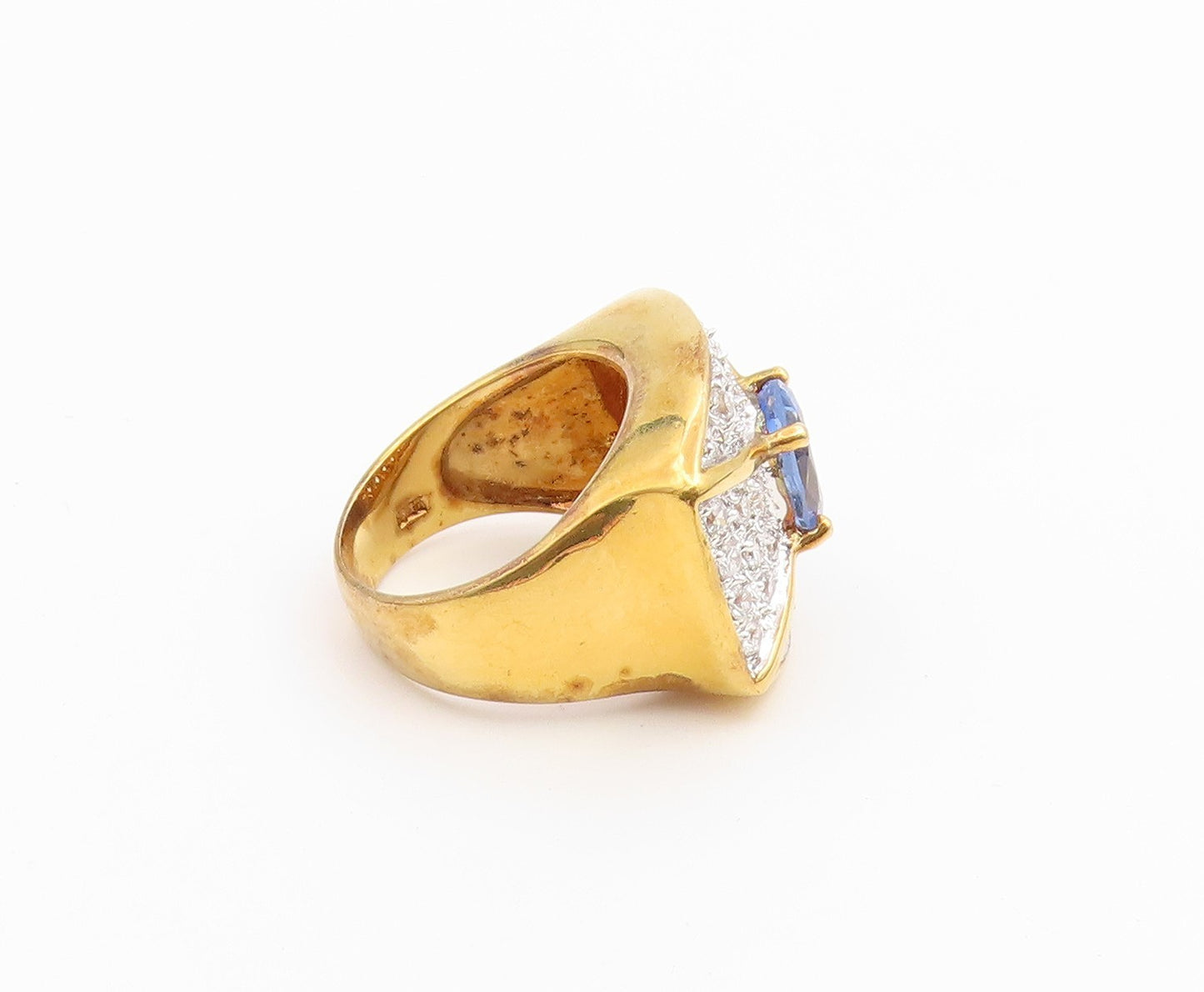 925 Sterling Silver Vintage Ring Gold Plated Tanzanite & CZ Band  Sz 7  RG36763