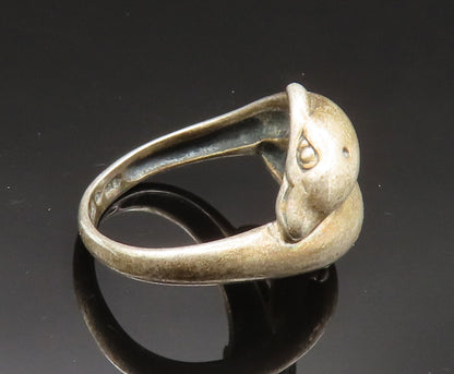 925 Sterling Silver   Vintage Double Dolphin Bypass Ring Sz 7  RG24687