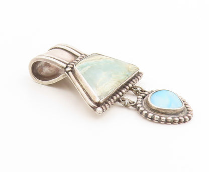 925 Sterling Silver Vintage Pendant Classic Blue Agate & Opal Drop  PT26117