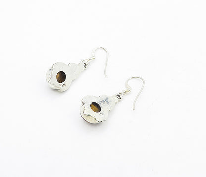 925 Sterling Silver  Vintage Cabochon Cut Tiger's Eye Dangle Earrings  EG3484