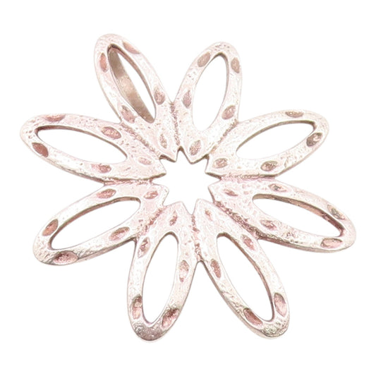 925 Sterling Silver  Vintage Shiny Etched Open Flower Motif Pendant  PT18960