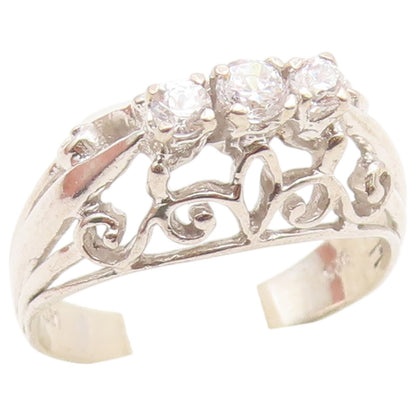925 Sterling Silver Vintage Ring Three Stone CZ Openwork Band  Sz 6  RG36872