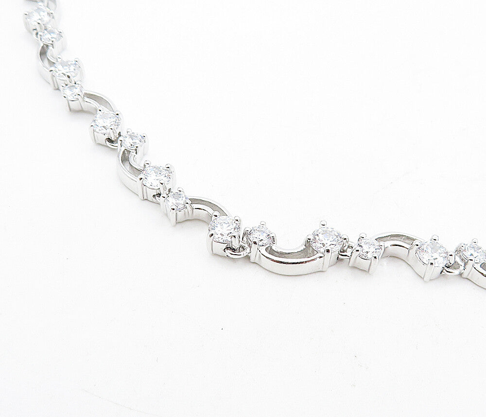 925 Sterling Silver  Sparkling Cubic Zirconia Curved Chain Necklace  NE1306