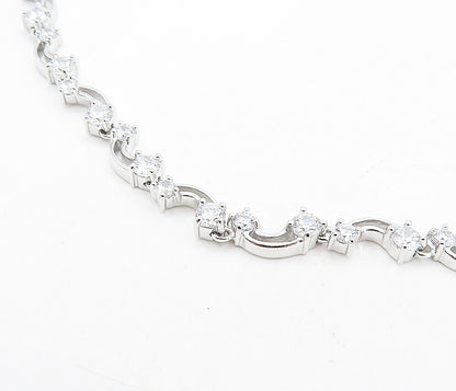 925 Sterling Silver  Sparkling Cubic Zirconia Curved Chain Necklace  NE1306