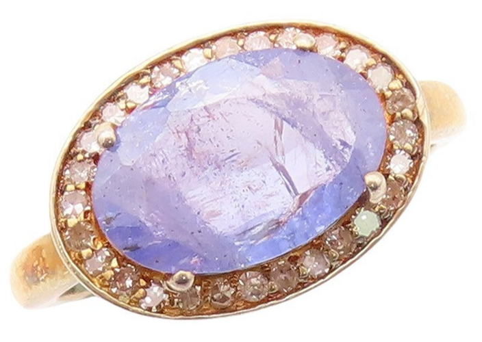 925 Sterling Silver Vintage Ring Gold Plated Diamonds & Tanzanite  Sz 8  RG30025