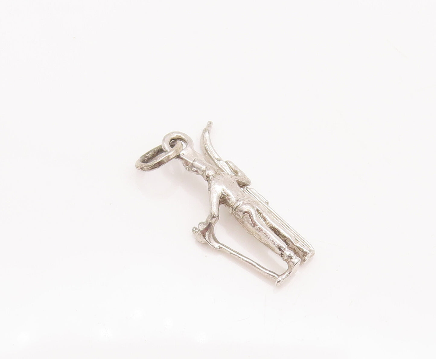 925 Sterling Silver Vintage Pendant Minimalist Carved Skiing Man Charm  PT22763