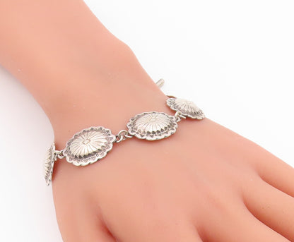 925 Sterling Silver Vintage Bracelet SOUTHWESTERN Floral Concho Link  BT12201
