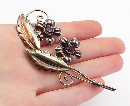 VAN DELL 925 Sterling Silver  Vintage Amethyst Flower Bunch Brooch Pin  BP2662