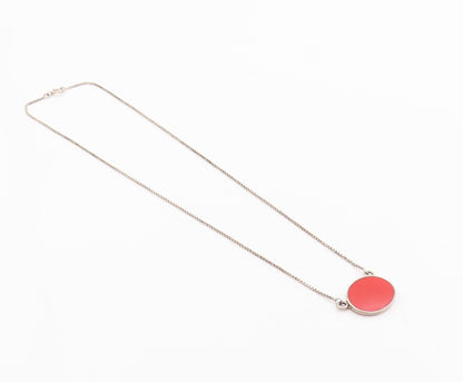 925 Sterling Silver Vintage Necklace Minimalist Oval Carnelian Inlay  NE4286