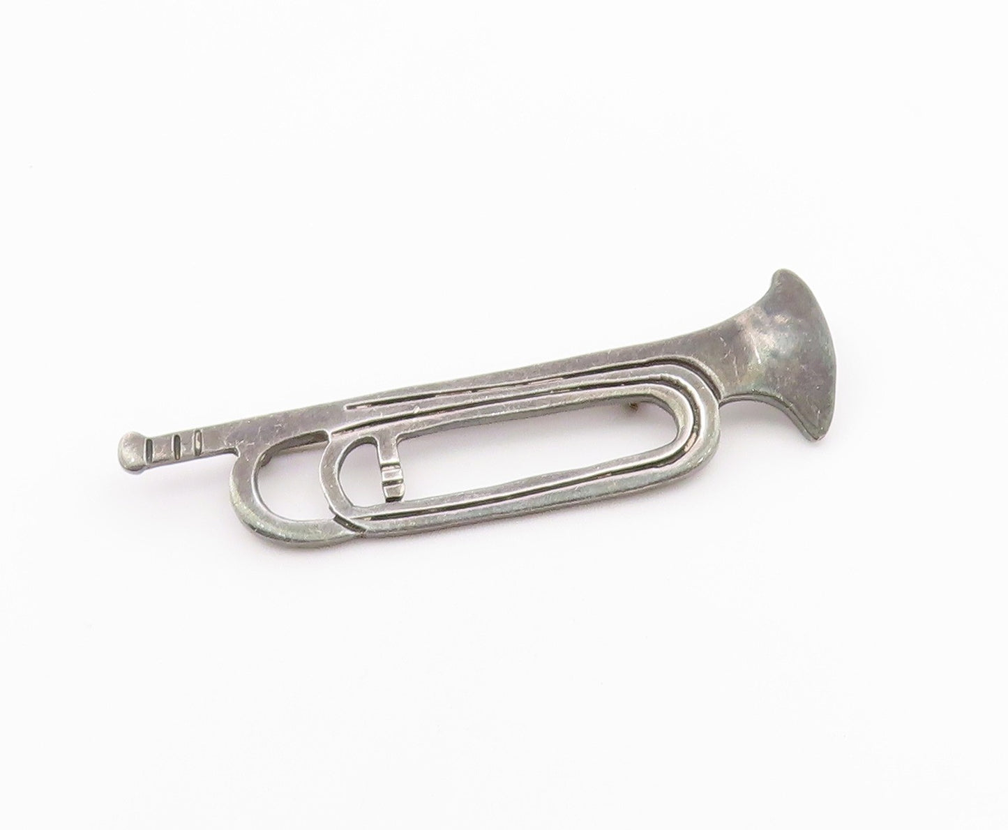 MEXICO 925 Silver  Vintage Musical Instrument Solid Trumpet Brooch Pin BP10479