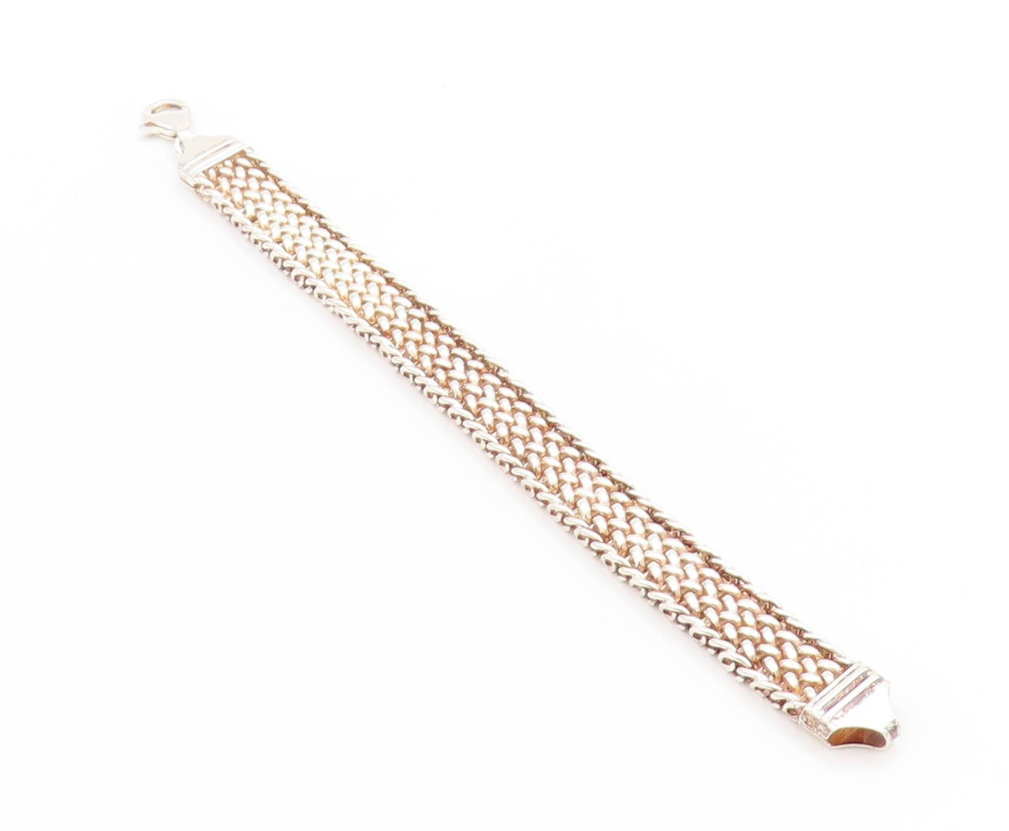 925 Sterling Silver Vintage Bracelet Solid Double Curb Woven Link Chain  BT11411