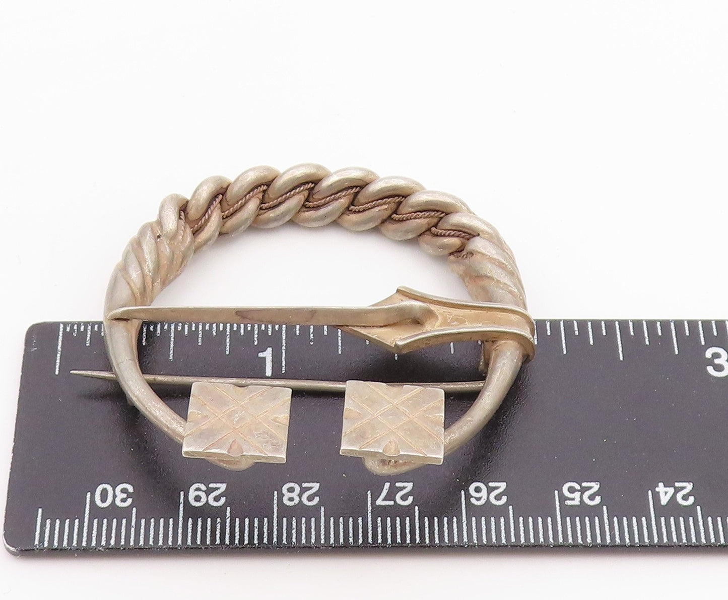 925 Sterling Silver  Vintage Antique Etched Detail Twist Brooch Pin  BP3132