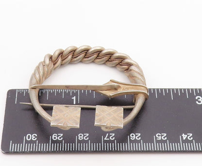 925 Sterling Silver  Vintage Antique Etched Detail Twist Brooch Pin  BP3132