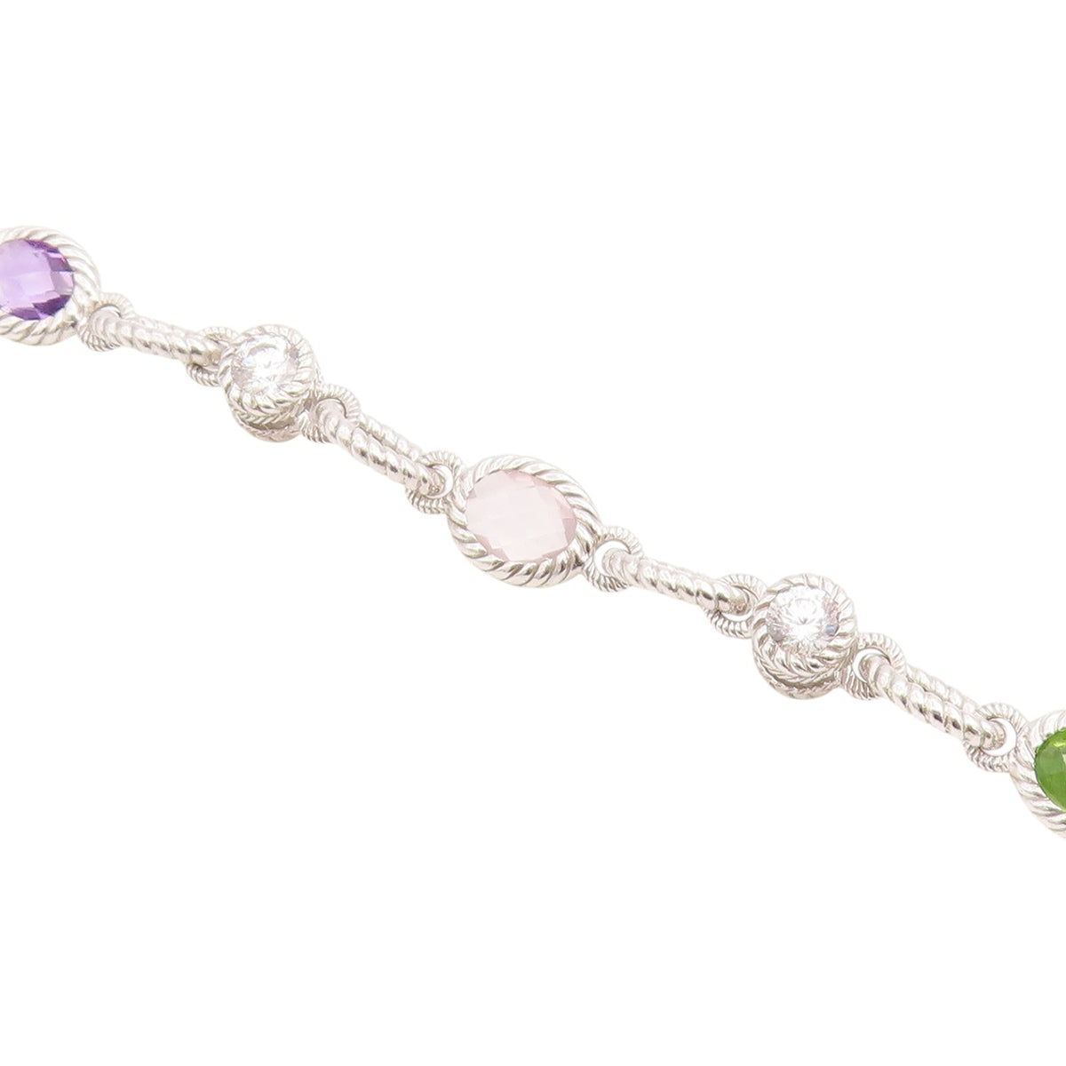925 Sterling Silver Vintage Bracelet JUDITH RIPKA Multi Gemstone Chain  BT12224