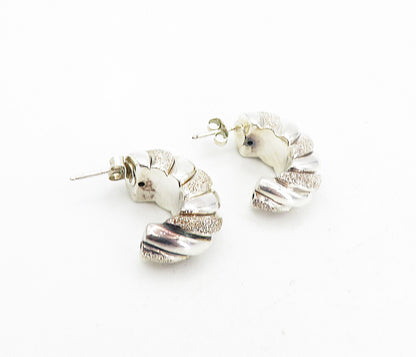 925 Sterling Silver  Vintage Textured Hollow Twist Curve Drop Earrings  EG4196