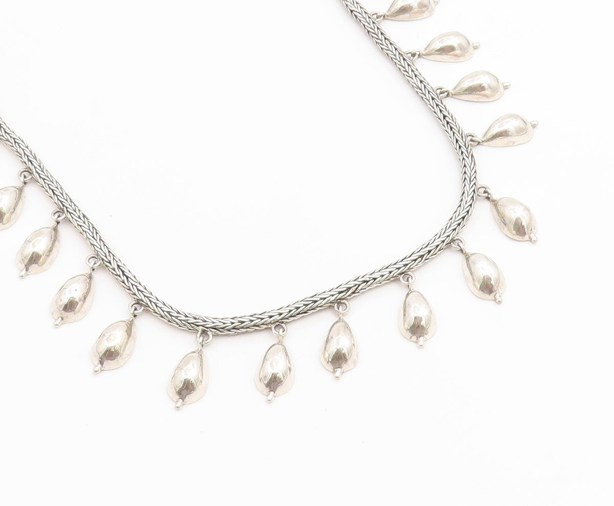 925 Sterling Silver Vintage Necklace Classic Foxtail Chain With Droplets  NE4891