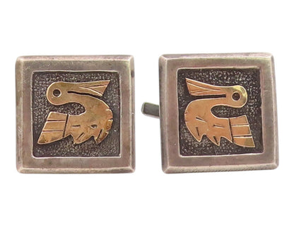 18k Gold & 925 Sterling Silver Vintage Cufflinks Peruvian Inca Bird Motif TR4236