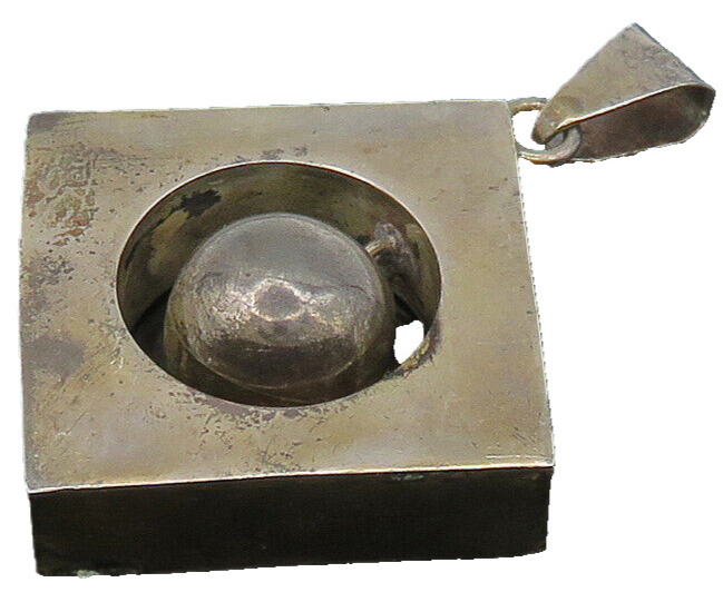 MEXICO 925 Sterling Silver Vintage Shiny Mod Geo Dangling Ball Pendant PT19766