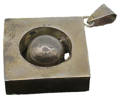 MEXICO 925 Sterling Silver Vintage Shiny Mod Geo Dangling Ball Pendant PT19766