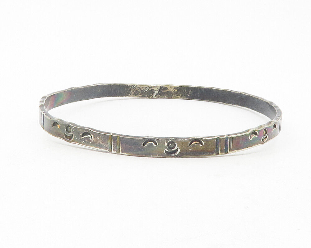 925 Sterling Silver  Vintage Crescent Moon Pattern Bangle Bracelet  BT4706