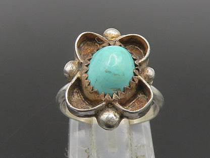 925 Silver Vintage Beaded Floral Turquoise Ring Sz 5.5 RG24488