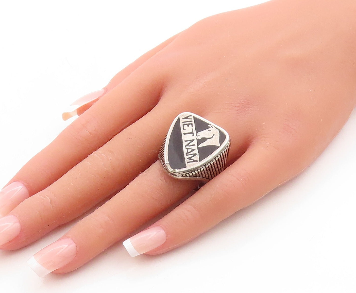 925 Sterling Silver Vintage Ring G&S Vietnam Horse Enameled  Sz 13.5  RG31317