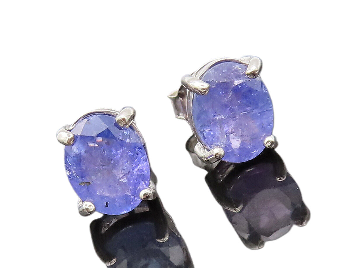 925 Sterling Silver  Vintage Minimalist Oval Tanzanite Stud Earrings  EG12781